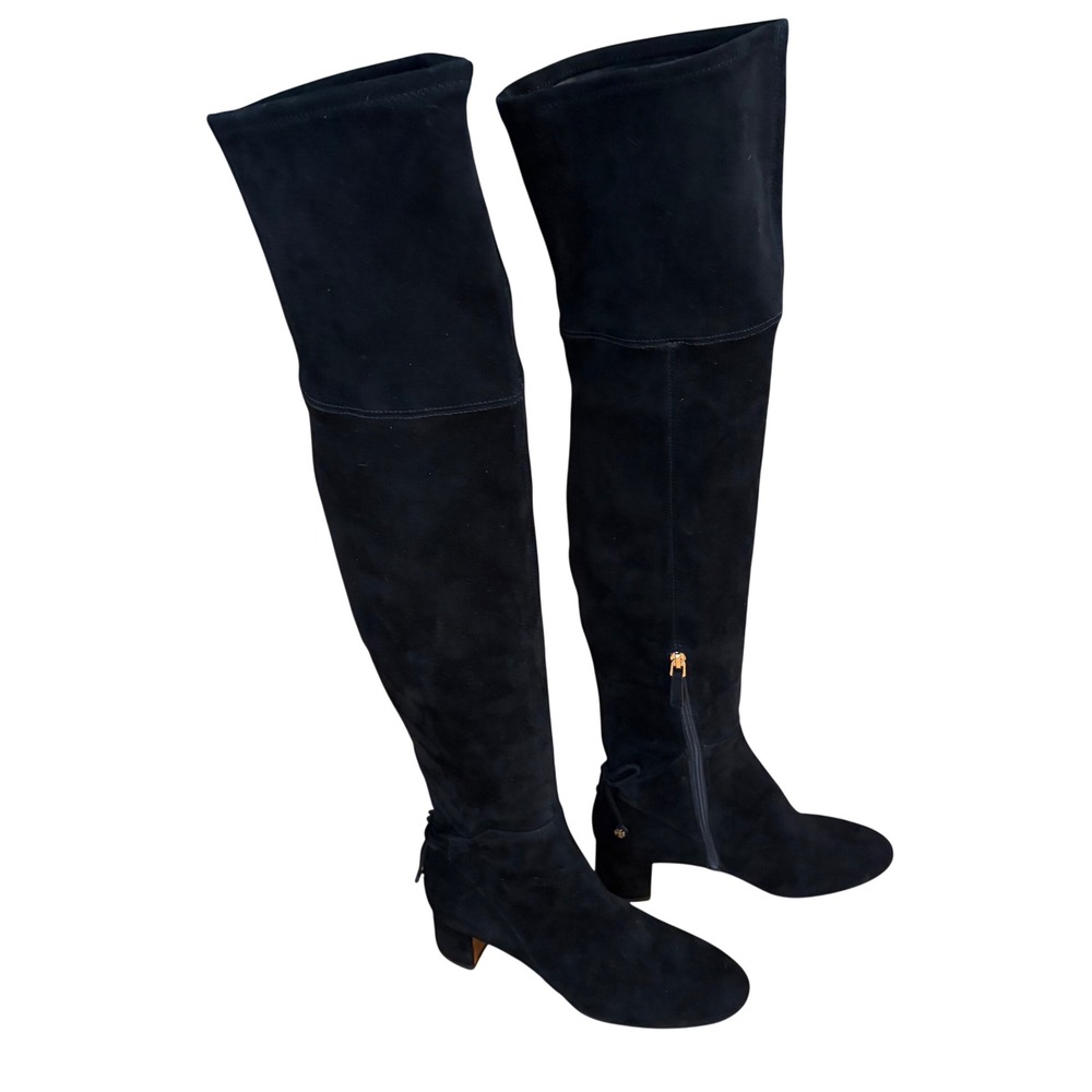 Tory Burch LAILA Black Suede Over The Knee Block Heel Boots 7.5 M